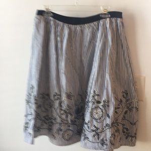 Boden embroidered blue and white striped skirt.